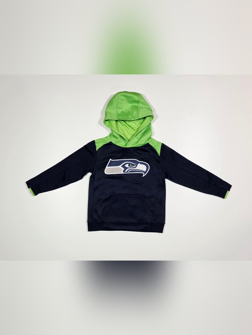 NFL Seahawks Hoodie Youth Medium 5/6 Navy Neon Green Logo Sweatshirt Kids Boys